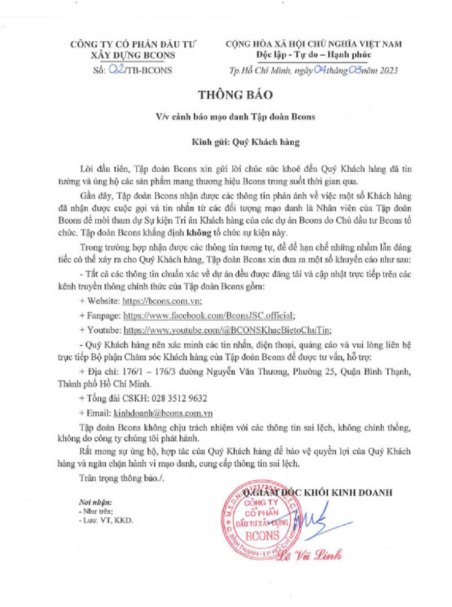 chủ đầu tư bcons lừa đảo