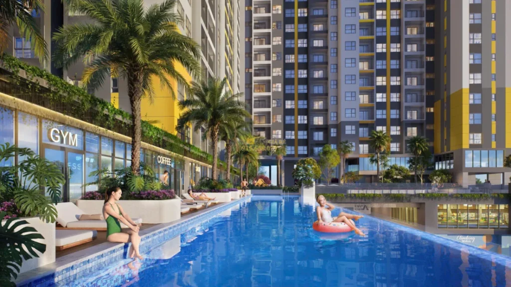 Hồ bơi tràn bờ - tiện ích nội khu Bcons New Sky