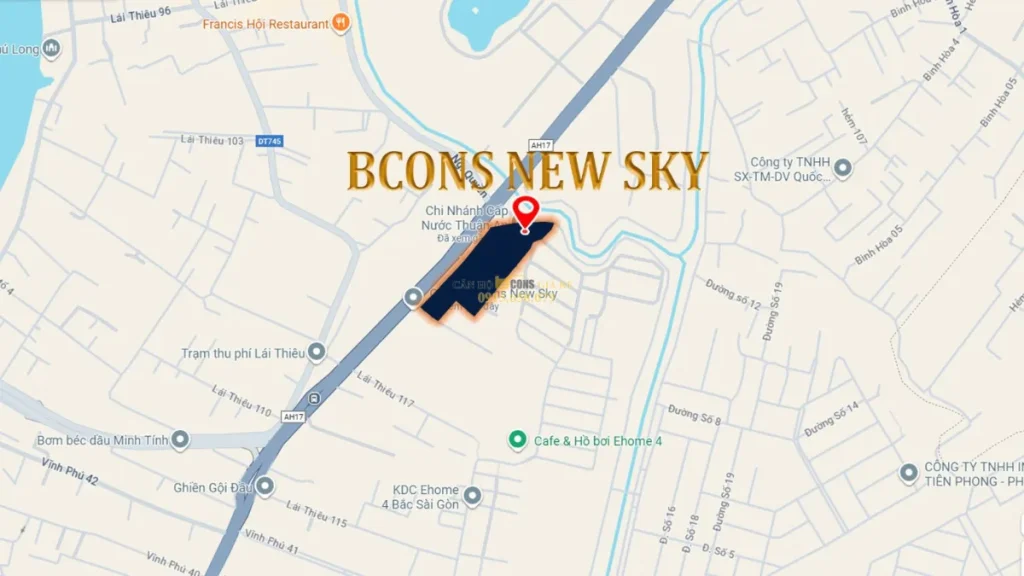 Bản đồ vị trí và tiện ích ngoại khu Bcons New Sky Lái Thiêu